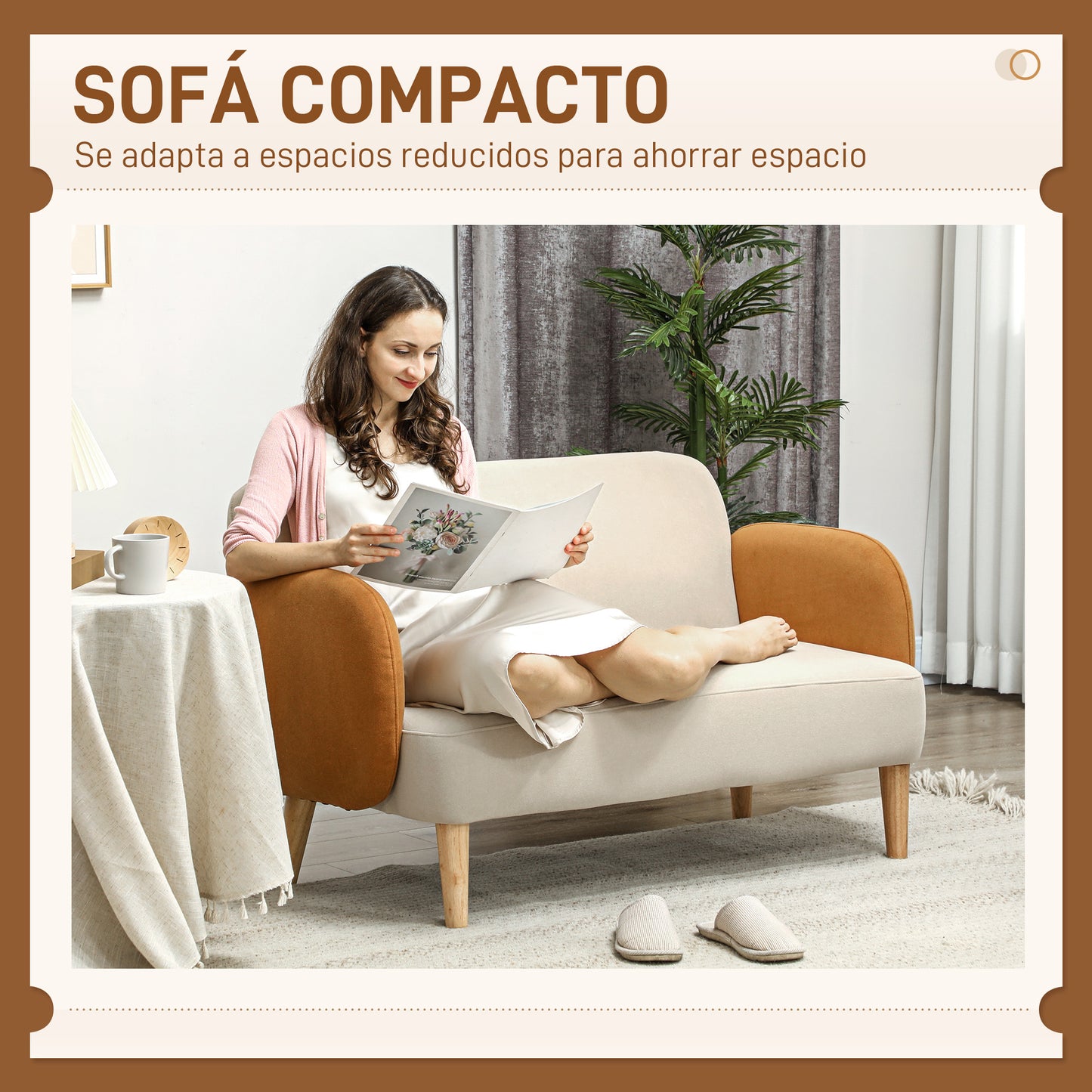 HOMCOM Sofá de 2 Plazas Tapizado en Terciopelo Sofá de Salón con Reposabrazos y Patas de Madera Sofá Pequeño Carga 240 kg para Dormitorio Oficina 130x74x76 cm Crema