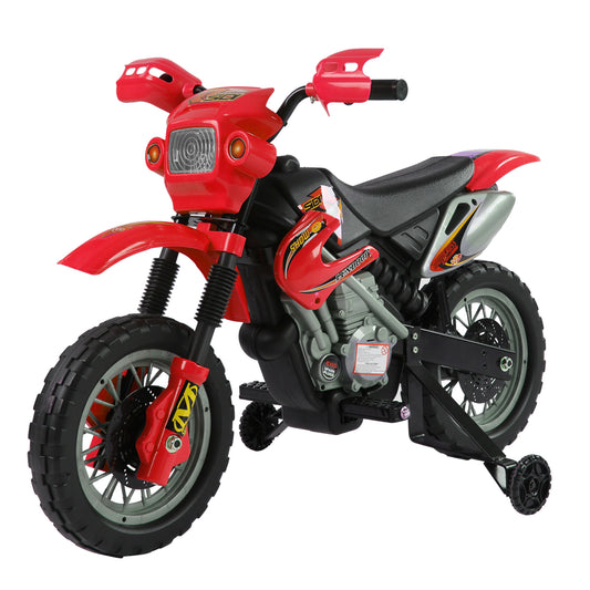 HOMCOM Moto Electrica Infantil Bateria 6V Recargable Niños 3+ Años Cargador y Ruedas Apoyo Color Rojo