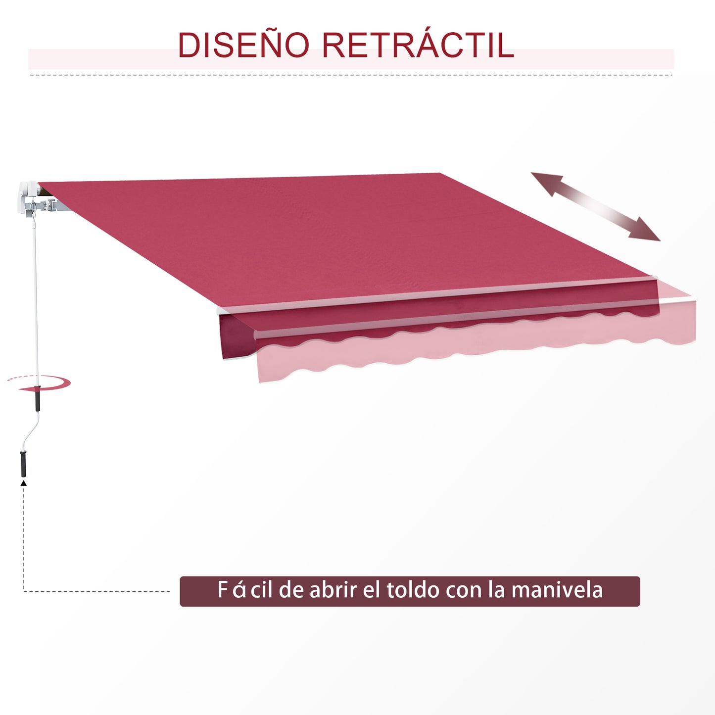 Outsunny Toldo Manual Retráctil 395x245 cm Toldo para Balcón con Manivela de Metal Impermeable y Anti-UV Toldo Enrollable de Exterior para Jardín Terraza Ventanas Rojo