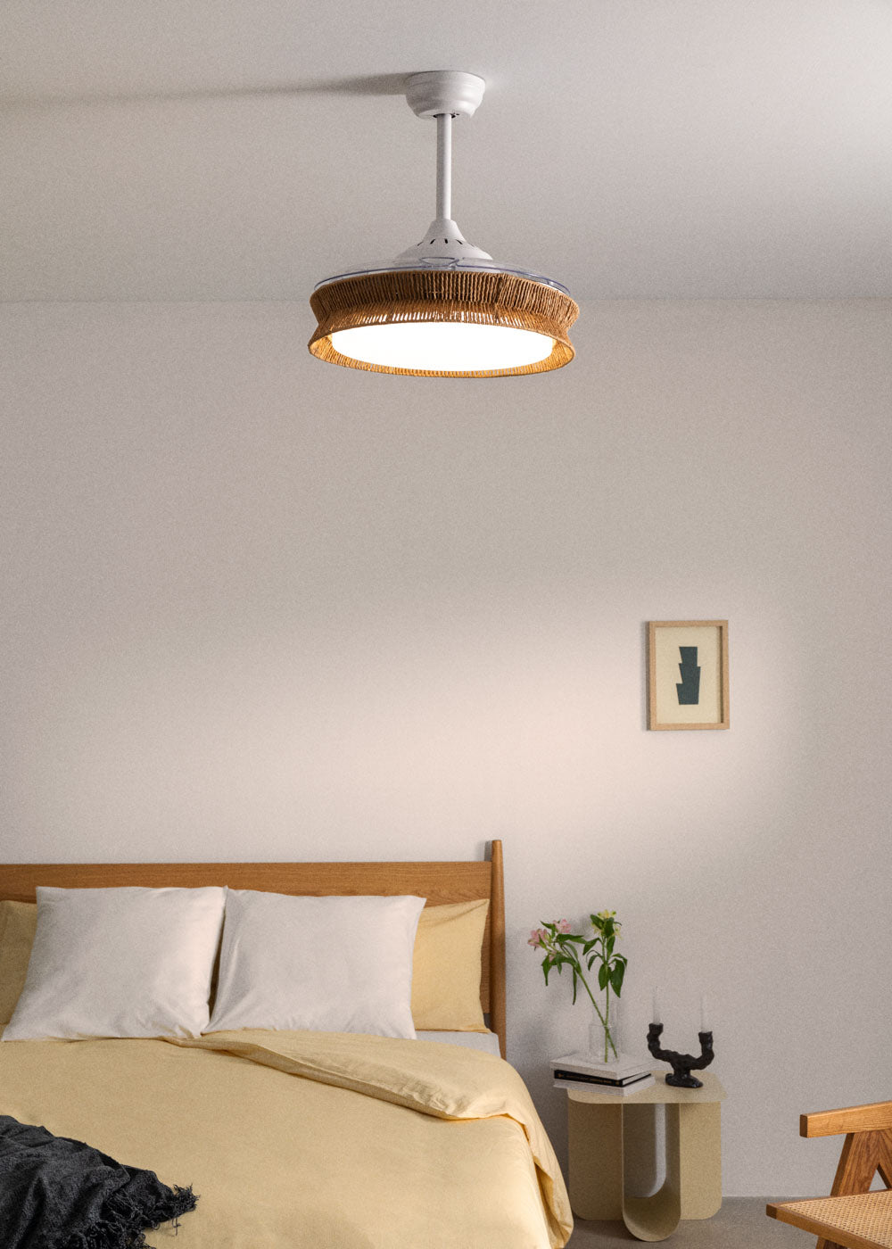 WIND CLEAR RATTAN - Ventilador de techo 40W silencioso Ø107cm aspas retráctiles con luz LED de 36W