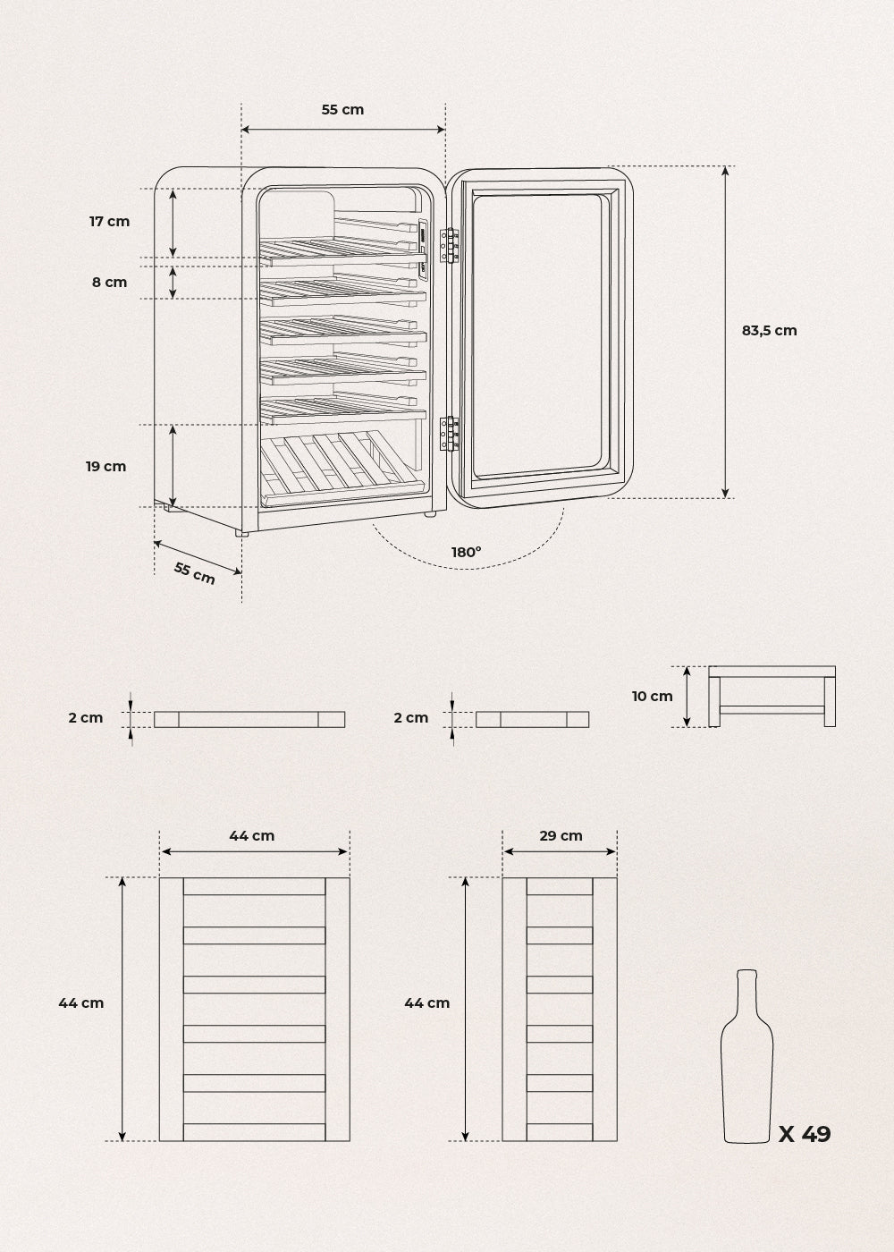 WINECOOLER RETRO - Vinoteca eléctrica de estilo retro para 12, 45 o 76 botellas