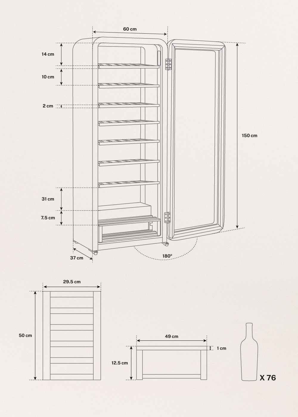 WINECOOLER RETRO - Vinoteca eléctrica de estilo retro para 12, 45 o 76 botellas