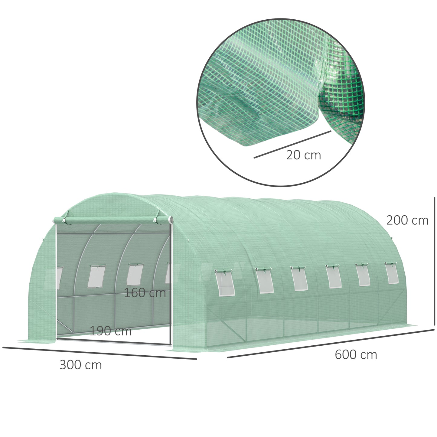 Outsunny Invernadero de Túnel 6x3x2 m Invernadero de Jardín con 12 Ventanas Puerta Invernadero de Huerto para Cultivos Plantas Verduras Flores Verde