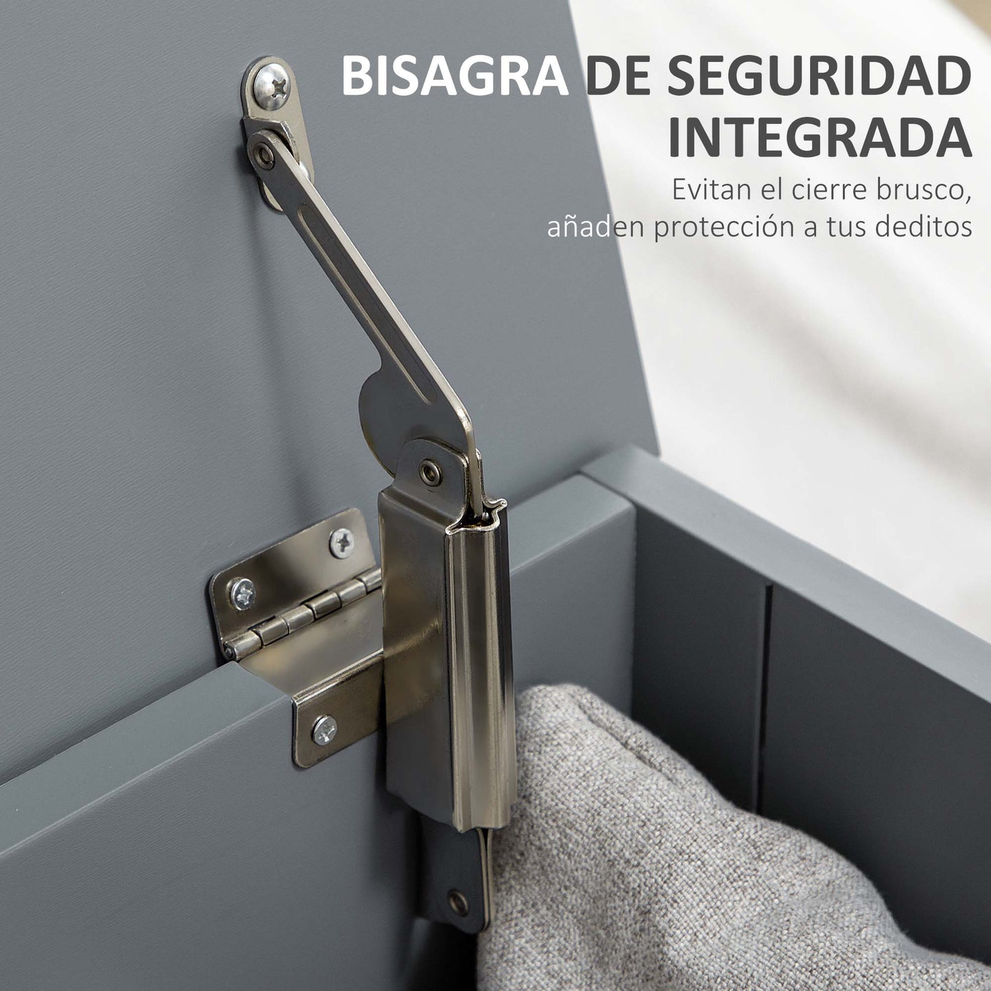 HOMCOM Baúl de Almacenaje para Dormitorio Banco de Almacenaje con Tapa Baúl de Almacenaje Versátil con Bisagra de Seguridad para Pasillo Salón 81x40x46 cm Gris