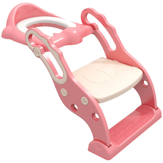 ZONEKIZ Adaptador WC para Niños con Escalera Asiento de Inodoro para Niños de 2-6 Años Plegable Ajustable Reductor de Aprendizaje para Baño con Escalón Antideslizante 67,9x42,8x51,5 cm Rosa