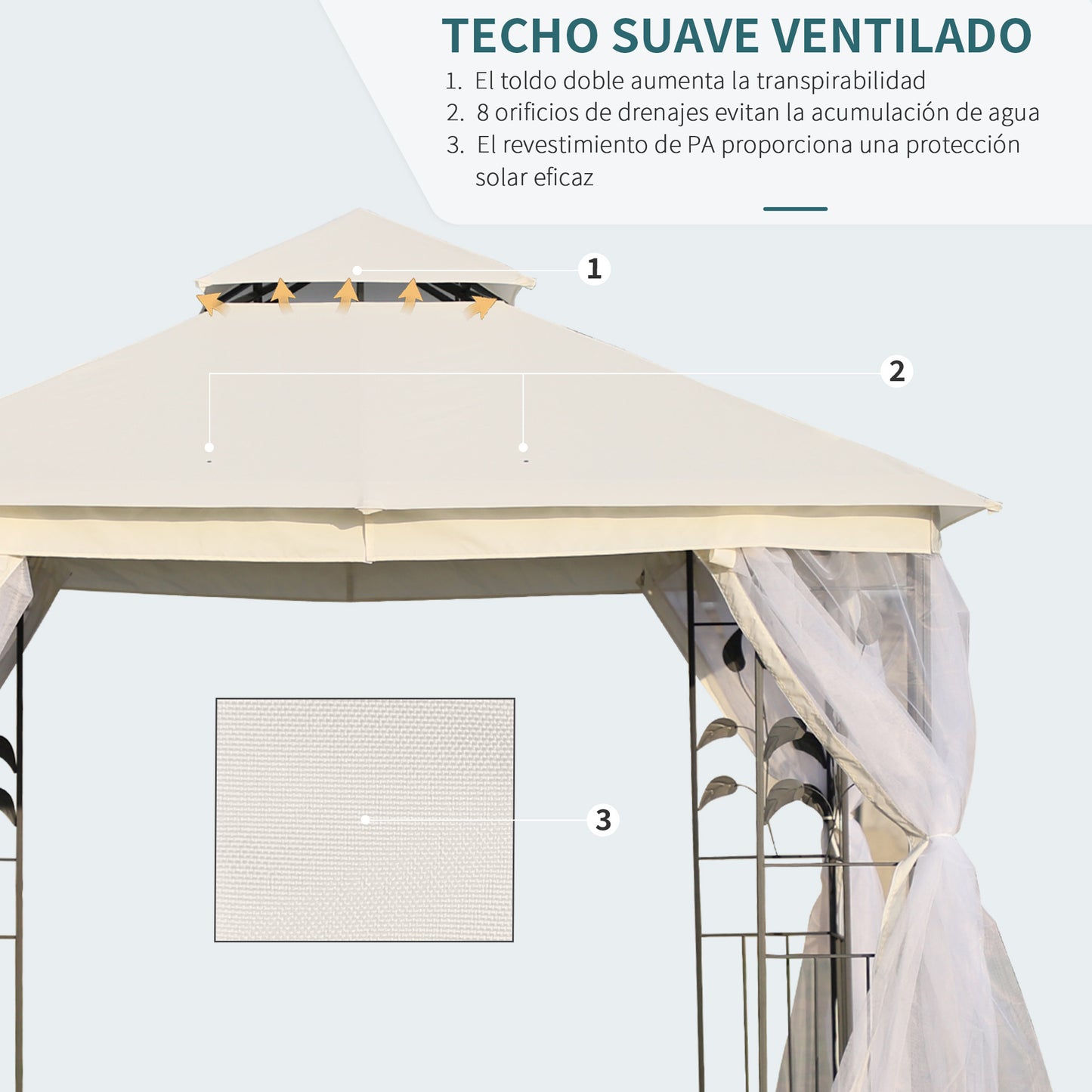 Outsunny Cenador de Jardín 3x3x2,8 m Gazebo Carpas para Exterior Grandes con Doble Techo Mosquiteras y Marco de Acero para Patio Fiesta Blanco