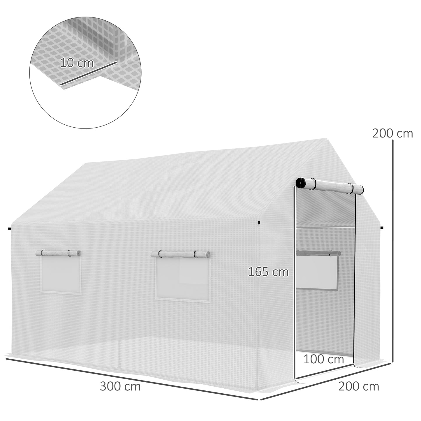 Outsunny Invernadero de Exterior 2x3x2 m Invernadero de Túnel con 4 Ventanas de Malla y Puerta con Cremallera Invernadero de Huerto Anti-UV para Patio Jardín Blanco