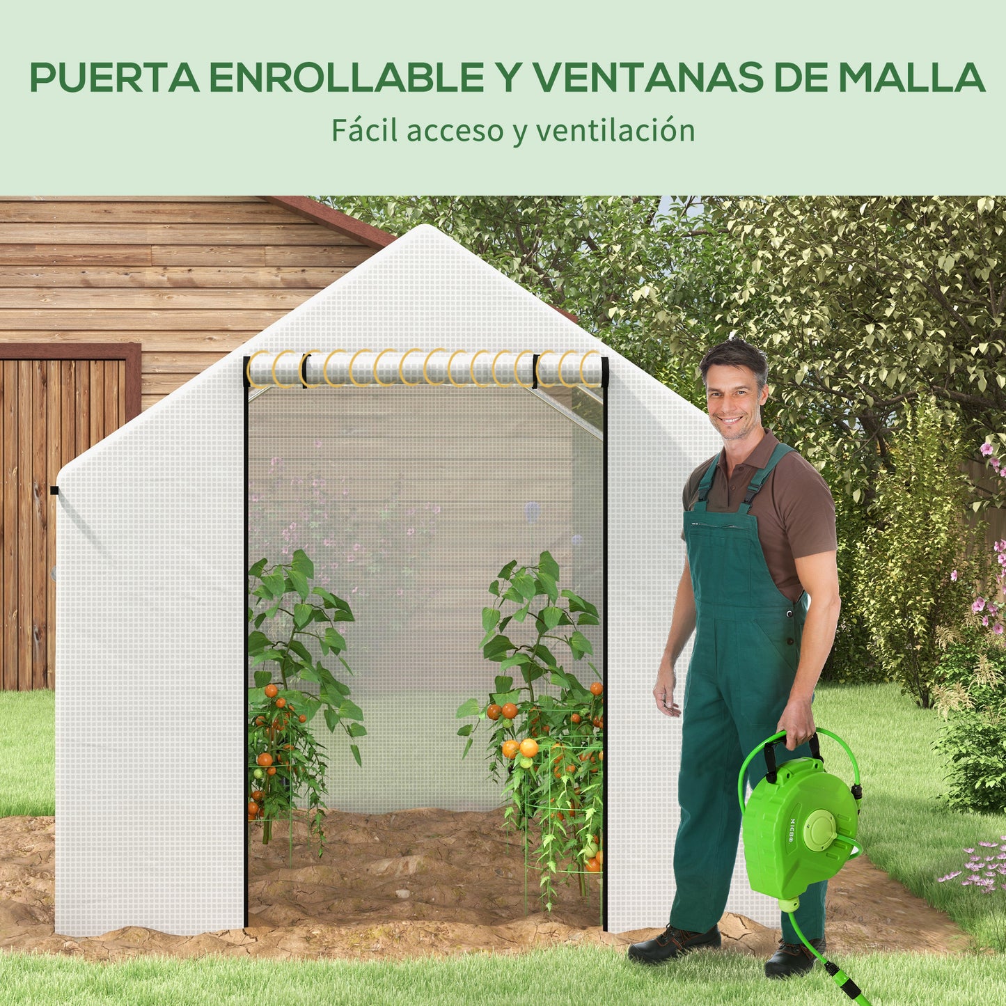 Outsunny Invernadero de Exterior 2x3x2 m Invernadero de Túnel con 4 Ventanas de Malla y Puerta con Cremallera Invernadero de Huerto Anti-UV para Patio Jardín Blanco