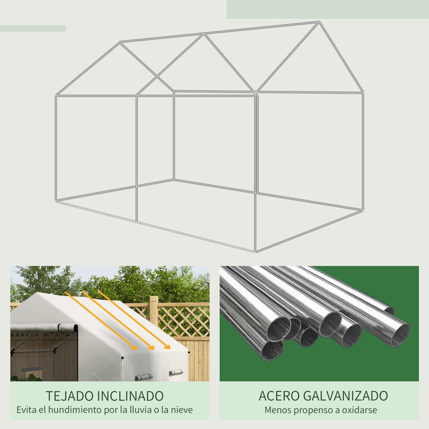 Outsunny Invernadero de Exterior 2x3x2 m Invernadero de Túnel con 4 Ventanas de Malla y Puerta con Cremallera Invernadero de Huerto Anti-UV para Patio Jardín Blanco