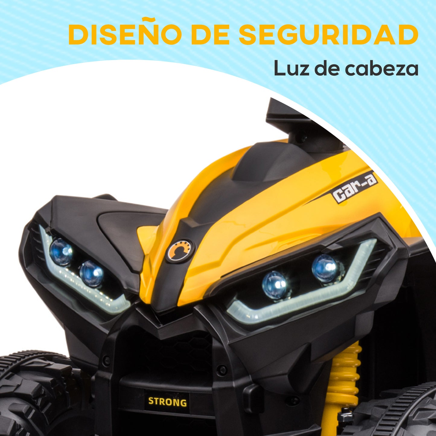 HOMCOM Quad Eléctrico para Niños de 3-5 Años Vehículo Eléctrico a Batería 12V con 2 Motores Faros Bocina Música Velocidad Ajustable Avance y Retroceso 83x53x55,5 cm Amarillo