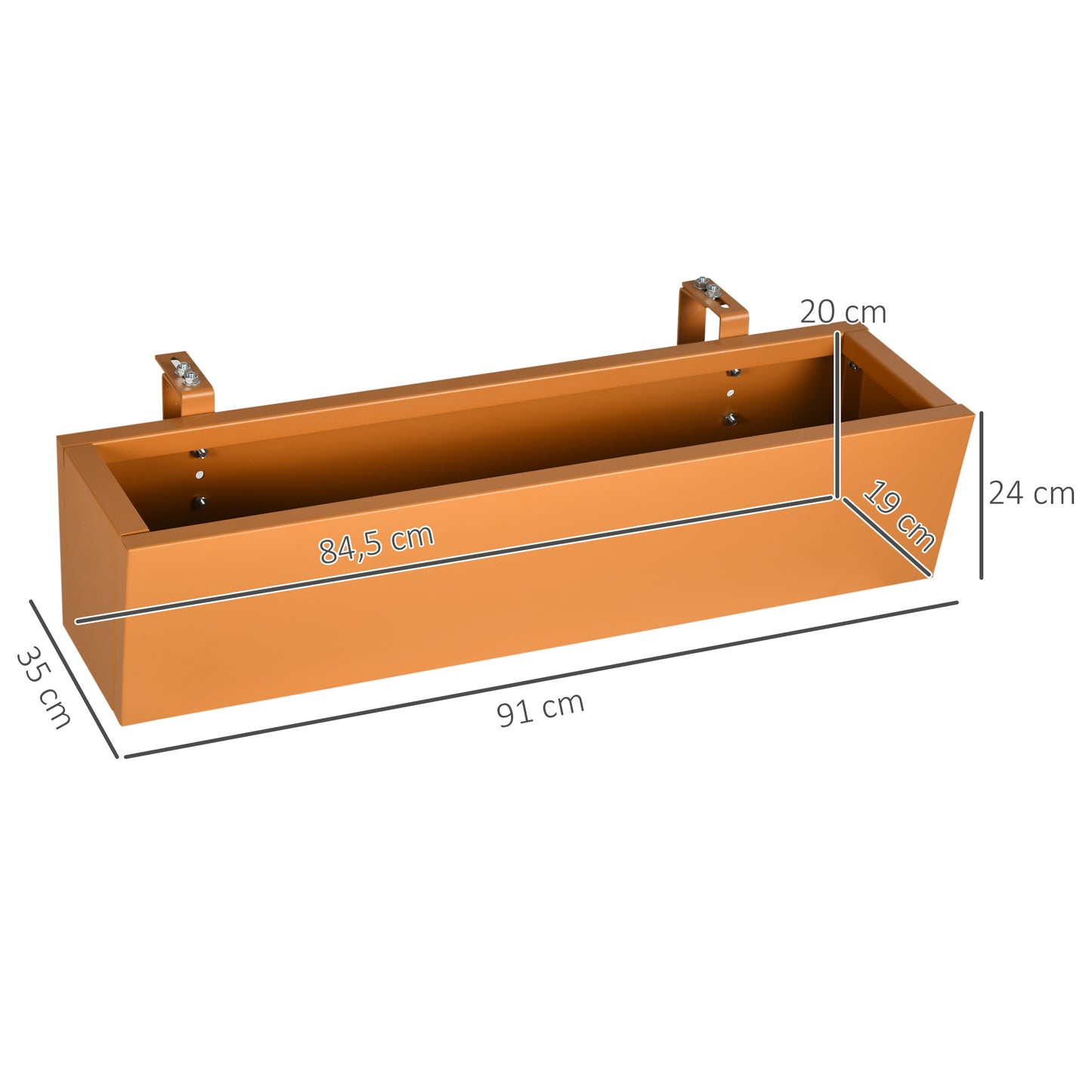 Outsunny Jardinera Colgante de Acero Maceta Rectangular Colgante con 2 Ganchos Ajustables y 2 Orificios de Drenaje para Balcón Jardín Patio 91x35x24 cm Marrón