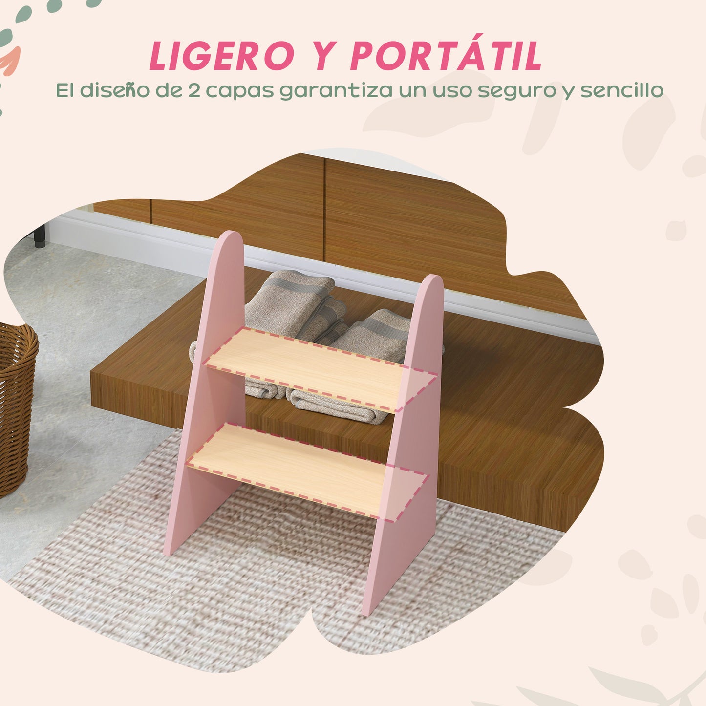 AIYAPLAY Taburete para Niños de 2 Peldaños Torre de Aprendizaje Escalera para Niños de +3 Años para Baño Cocina Librería Dormitorio Rosa