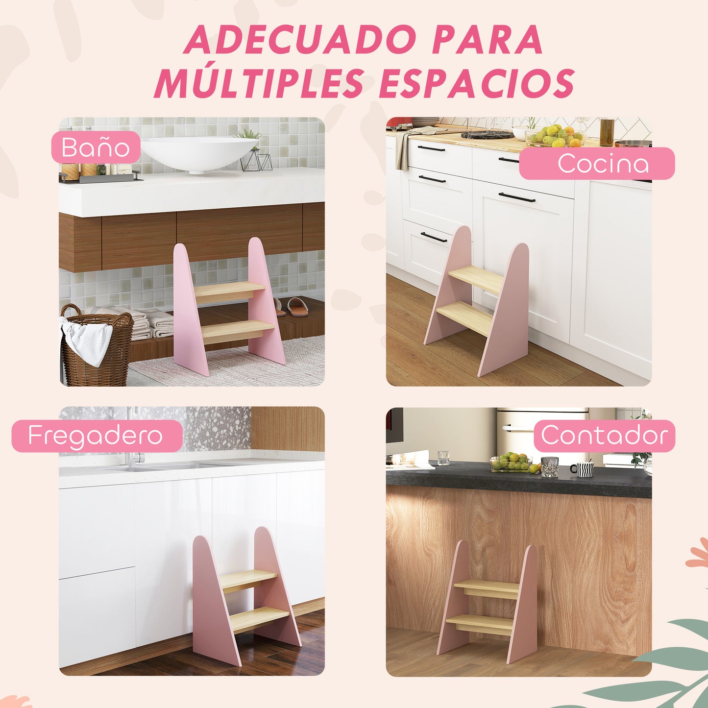 AIYAPLAY Taburete para Niños de 2 Peldaños Torre de Aprendizaje Escalera para Niños de +3 Años para Baño Cocina Librería Dormitorio Rosa