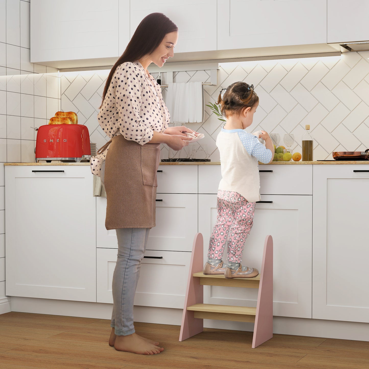 AIYAPLAY Taburete para Niños de 2 Peldaños Torre de Aprendizaje Escalera para Niños de +3 Años para Baño Cocina Librería Dormitorio Rosa