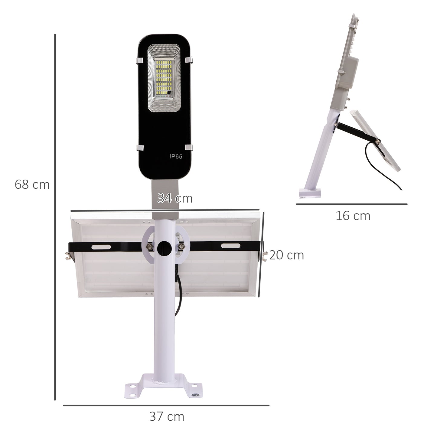 Outsunny Luz Solar Exterior con 54 LED Farolas Solares Exterior de Aluminio IP65 Impermeable con Iluminación Blanca Fría y Mando a Distancia para Jardín Patio Camino 68x37x16 cm Plata