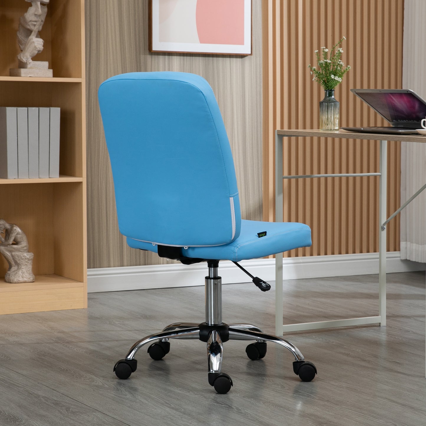 Vinsetto Silla de Oficina sin Brazos Silla de Escritorio Giratorio de Piel Sintética con Altura Ajustable Estilo Moderno Carga 120 kg 45x59x90-100 cm Azul