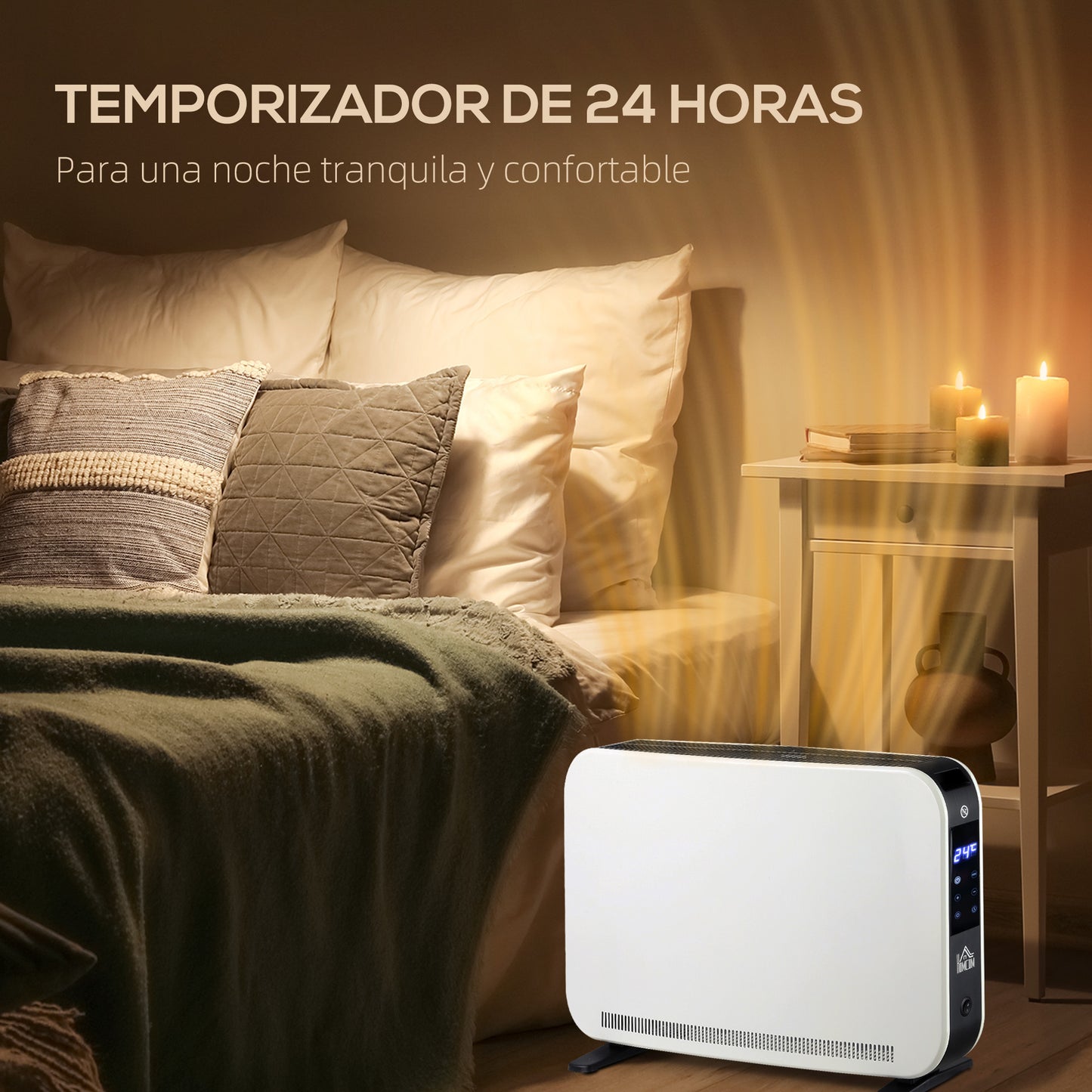 HOMCOM Calefactor Eléctrico 1830-2180W Calefactor para Baño con 3 Modos de Calefacción Pantalla Táctil LED Termostato Regulable Temporizador y Protección Contra Sobrecalentamiento para 12-18 ㎡ Blanco