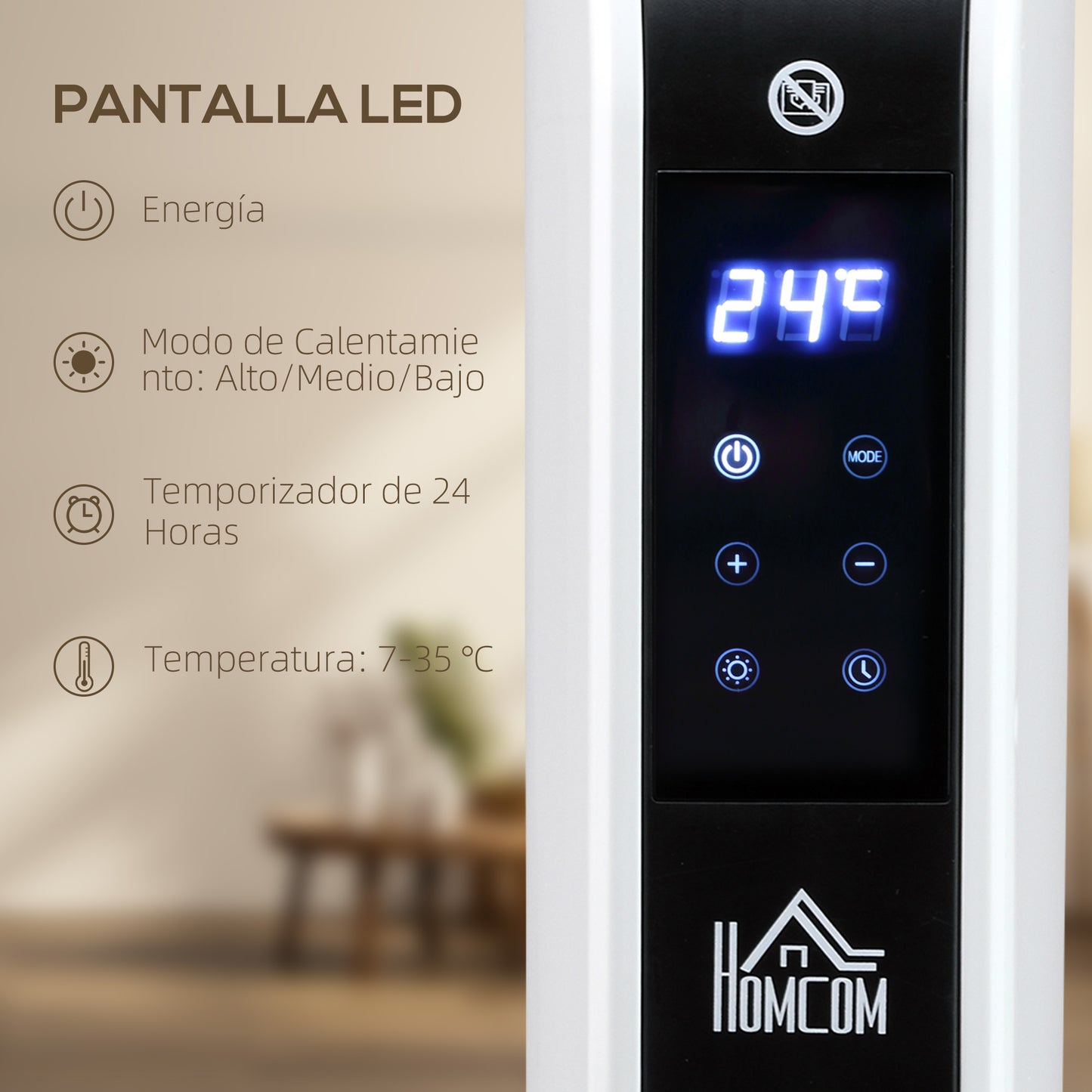 HOMCOM Calefactor Eléctrico 1830-2180W Calefactor para Baño con 3 Modos de Calefacción Pantalla Táctil LED Termostato Regulable Temporizador y Protección Contra Sobrecalentamiento para 12-18 ㎡ Blanco