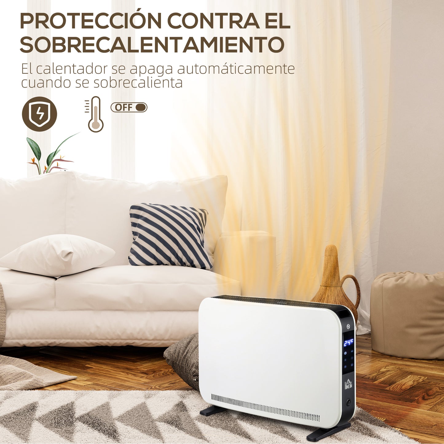 HOMCOM Calefactor Eléctrico 1830-2180W Calefactor para Baño con 3 Modos de Calefacción Pantalla Táctil LED Termostato Regulable Temporizador y Protección Contra Sobrecalentamiento para 12-18 ㎡ Blanco