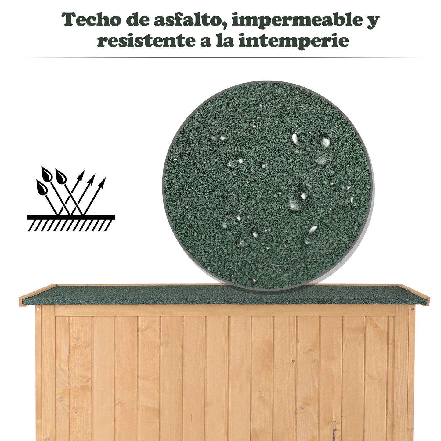 Outsunny Cobertizo de Madera Caseta de Jardín Exterior Armario Herramientas de Jardinería con Estantes Doble Puerta Ventanas y Techo Asfáltico 127,5x50x164 cm Natural