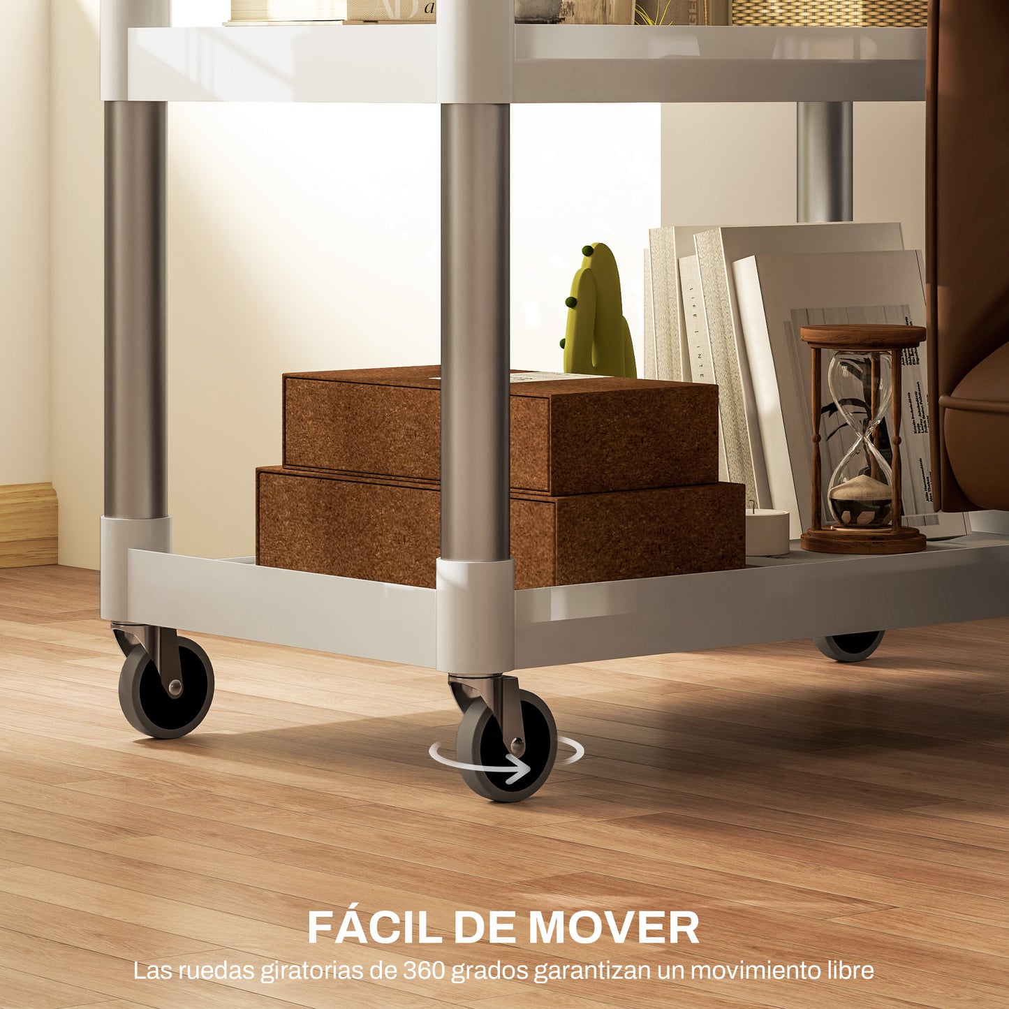 HOMCOM Carrito Auxiliar con Ruedas de Aleación de Aluminio Carrito de Cocina de 3 Niveles Carrito de Almacenamiento Carga 105 kg para Comedor Sala Baño 88x44x93 cm Blanco