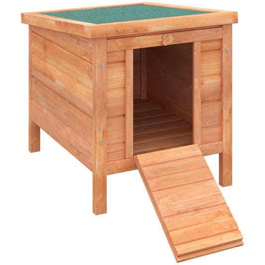 PawHut Conejera de Madera Exterior Jaula Caseta para Roedores Mascotas Pequeñas con Techo Asfáltico Abatible y Rampa Antideslizante 42x51x43 cm Natural