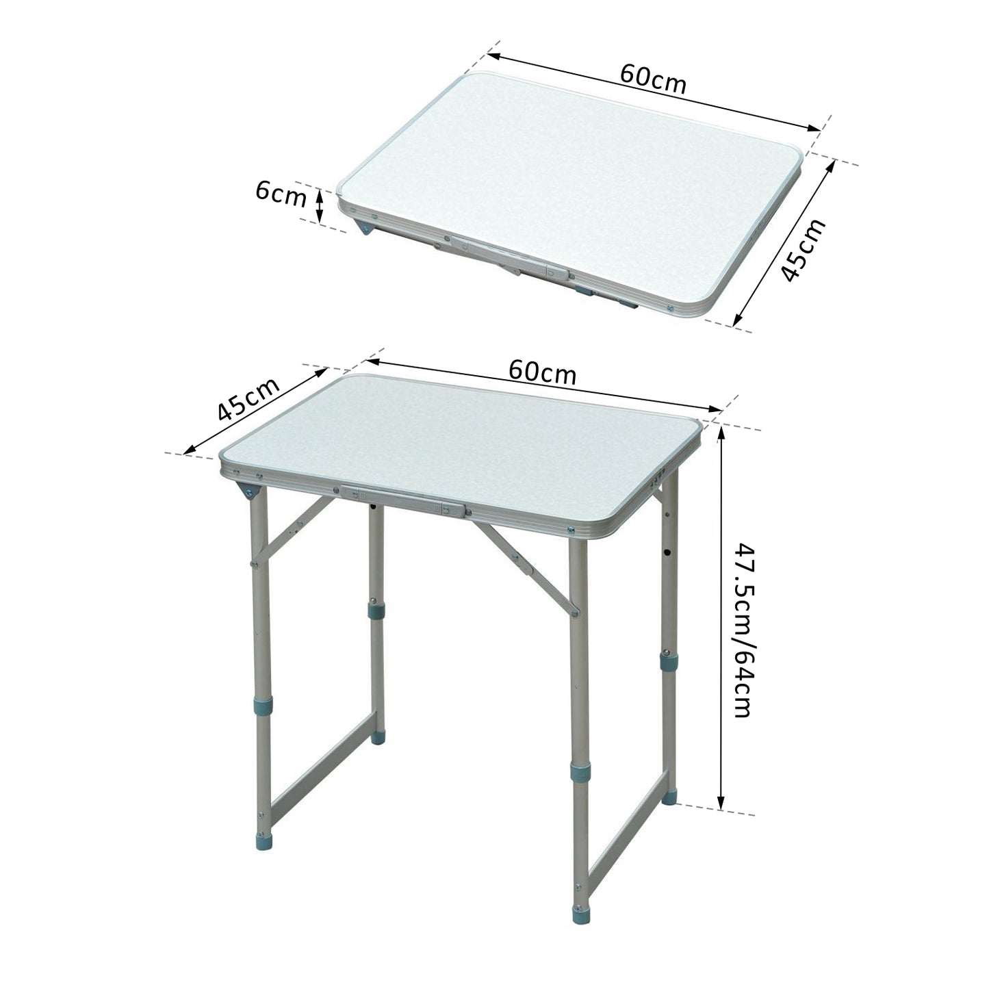 Outsunny Mesa Plegable de Picnic como una maleta para playa camping 60x45x64cm Aluminio Altura Ajustable