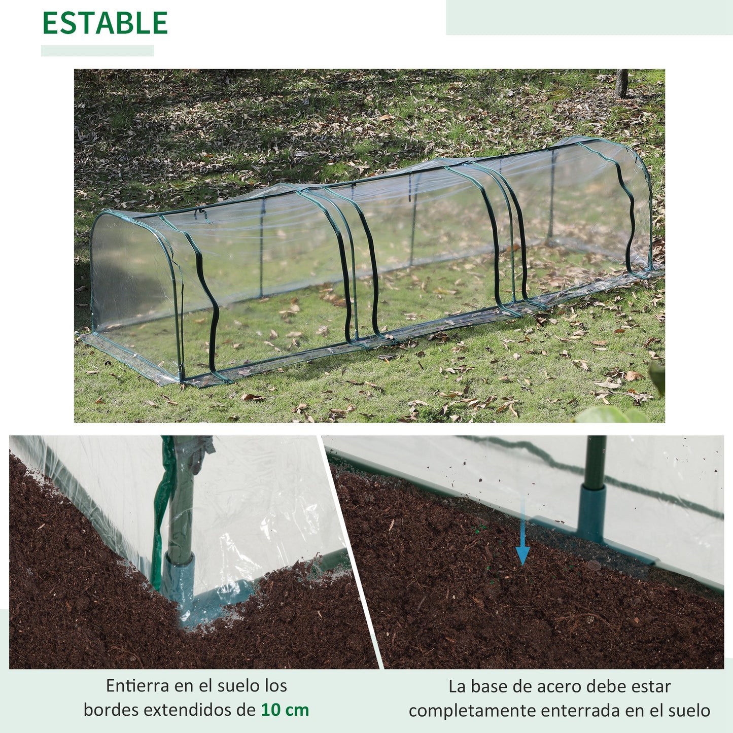 Outsunny Mini Invernadero 350x100x80 cm para Jardín Terraza Cultivo de Plantas Semilla Invernadero de Jardín Vivero Casero tipo Túnel Marco Acero y Plástico transparente