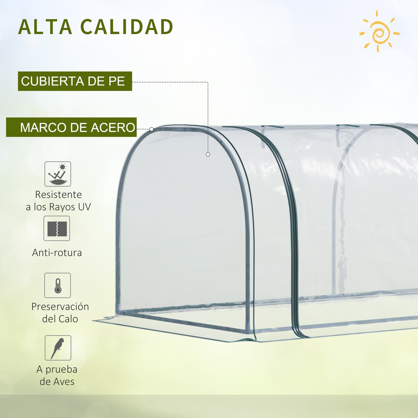 Outsunny Mini Invernadero 350x100x80 cm para Jardín Terraza Cultivo de Plantas Semilla Invernadero de Jardín Vivero Casero tipo Túnel Marco Acero y Plástico transparente