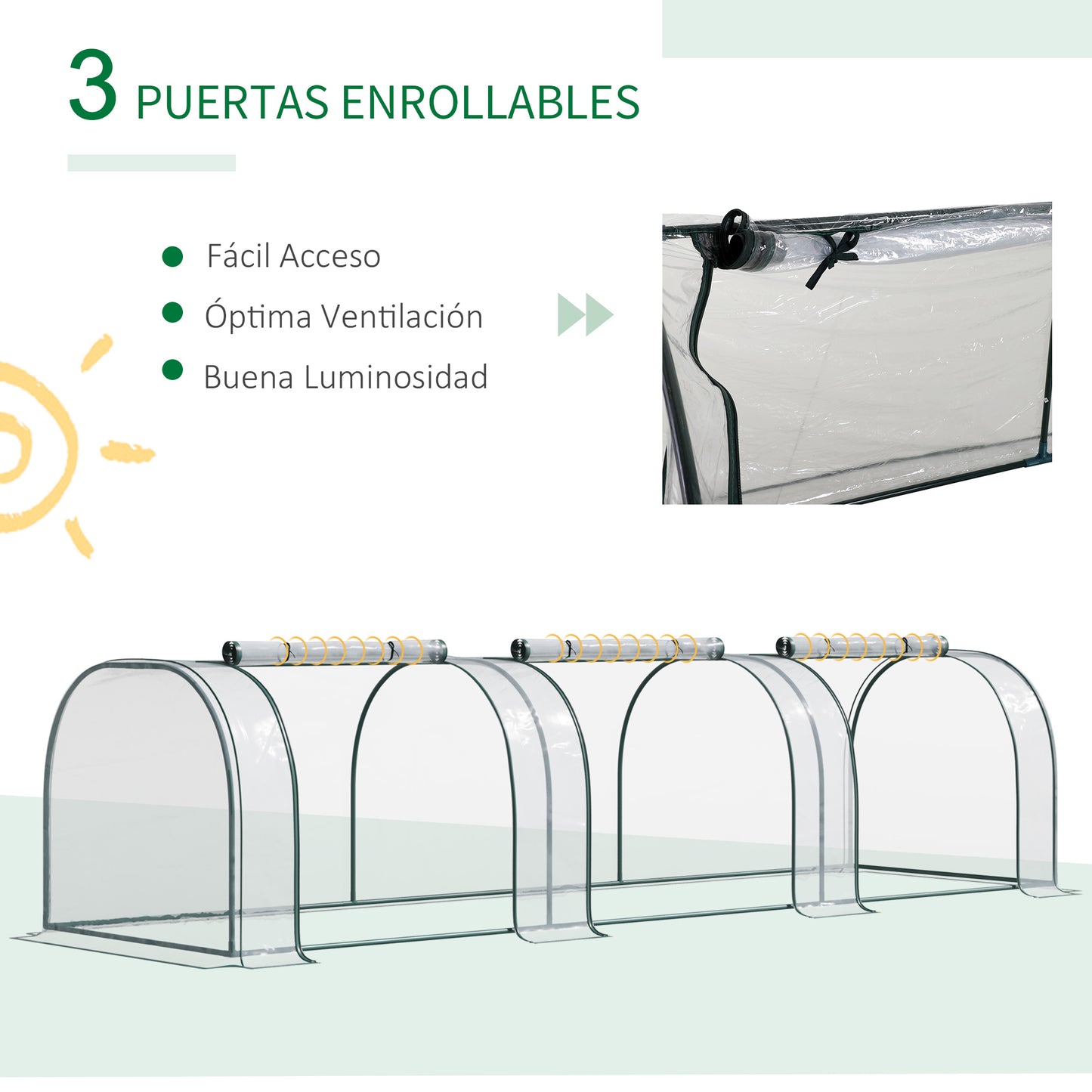 Outsunny Mini Invernadero 350x100x80 cm para Jardín Terraza Cultivo de Plantas Semilla Invernadero de Jardín Vivero Casero tipo Túnel Marco Acero y Plástico transparente