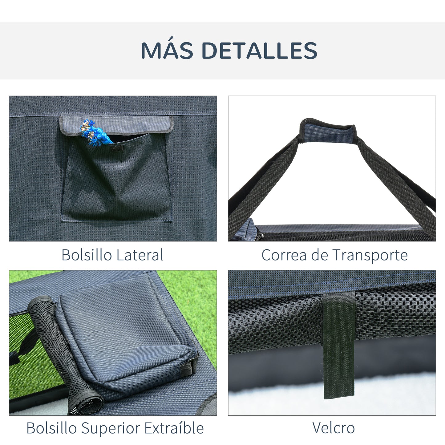 PawHut Transportín Perro Gato Bolsa de Transporte Portátil y Transpirable para Mascotas Plegable con Cojín 3 Puertas y Ventana de Malla 2 Bolsillos 80,5x57x57 cm Azul Oscuro