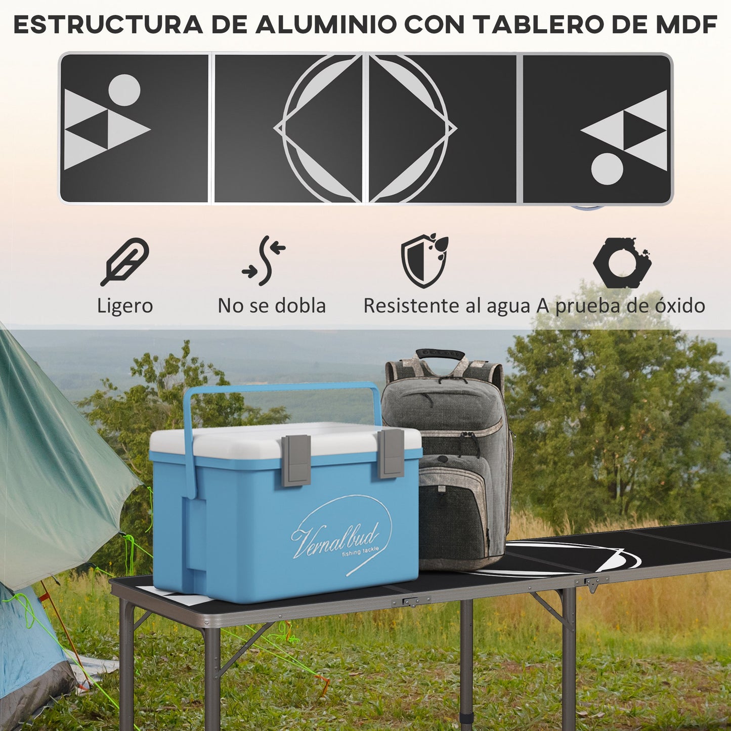 Outsunny Mesa Portátil con Patas de Aluminio Mesa de Beer Pong Plegable con Altura Ajustable en 3 Niveles para Jardín Barbacoa 240x60x54-70 cm Negro y Plata