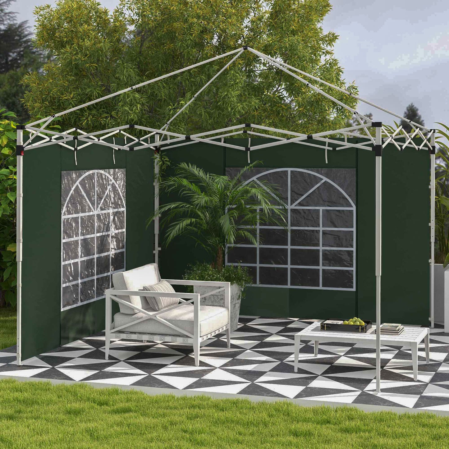 Outsunny Paredes Laterales para Carpa de 2 Paneles 295x195 cm Cortina Lateral de Tela Oxford con Ventana Enrollable y Puerta con Cremallera para Carpa 3x3 m o 3x6 m Verde