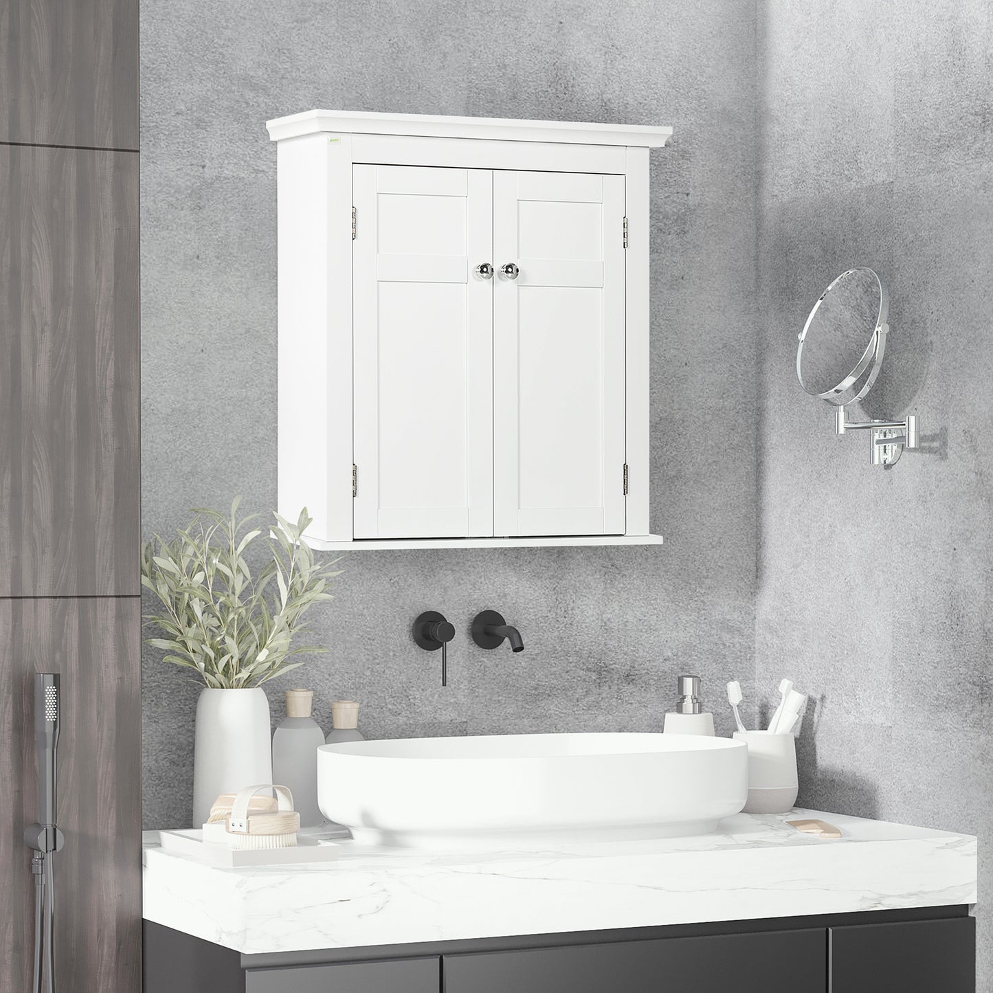 kleankin Armario para Baño de Pared Mueble de Baño Colgar con Estantes Ajustables y Puertas con Cierre Magnético Armario de Pared para Cocina Comedor 58x24x60 cm Blanco