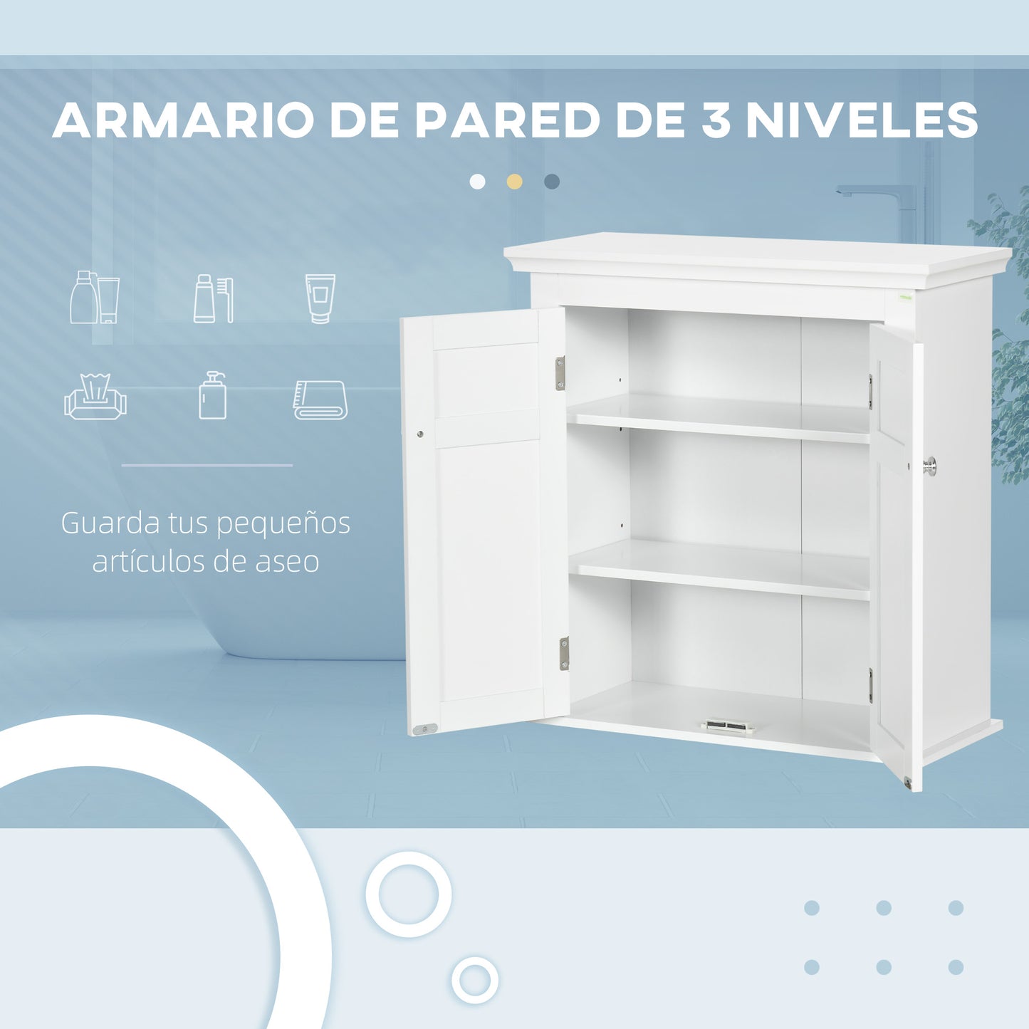 kleankin Armario para Baño de Pared Mueble de Baño Colgar con Estantes Ajustables y Puertas con Cierre Magnético Armario de Pared para Cocina Comedor 58x24x60 cm Blanco