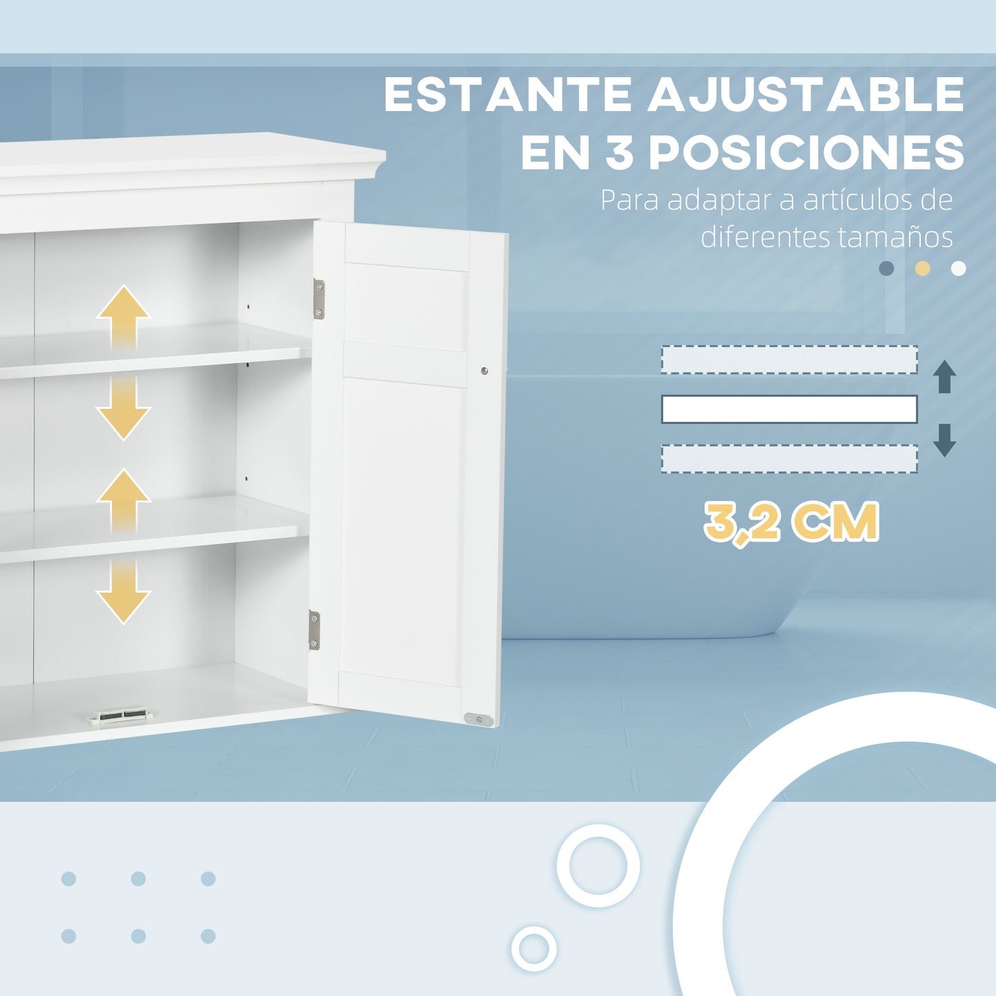 kleankin Armario para Baño de Pared Mueble de Baño Colgar con Estantes Ajustables y Puertas con Cierre Magnético Armario de Pared para Cocina Comedor 58x24x60 cm Blanco