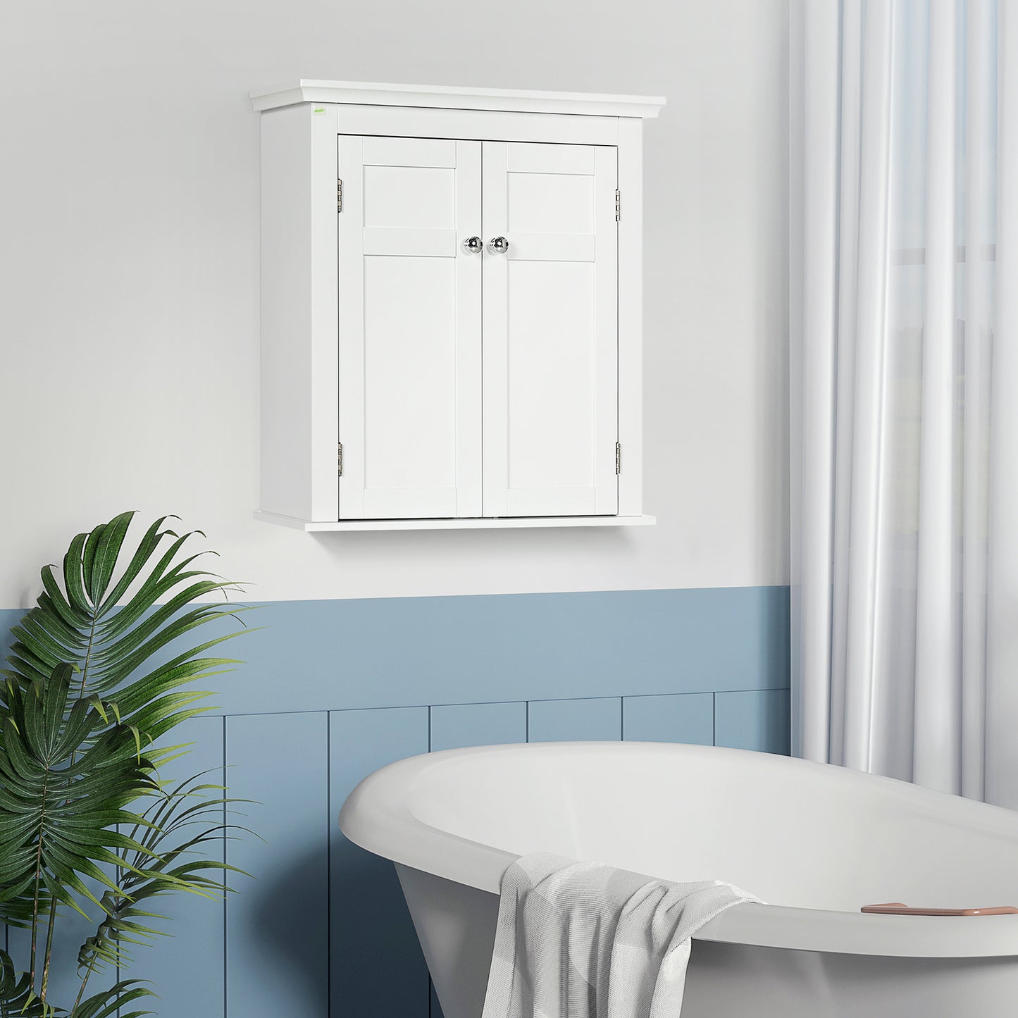 kleankin Armario para Baño de Pared Mueble de Baño Colgar con Estantes Ajustables y Puertas con Cierre Magnético Armario de Pared para Cocina Comedor 58x24x60 cm Blanco