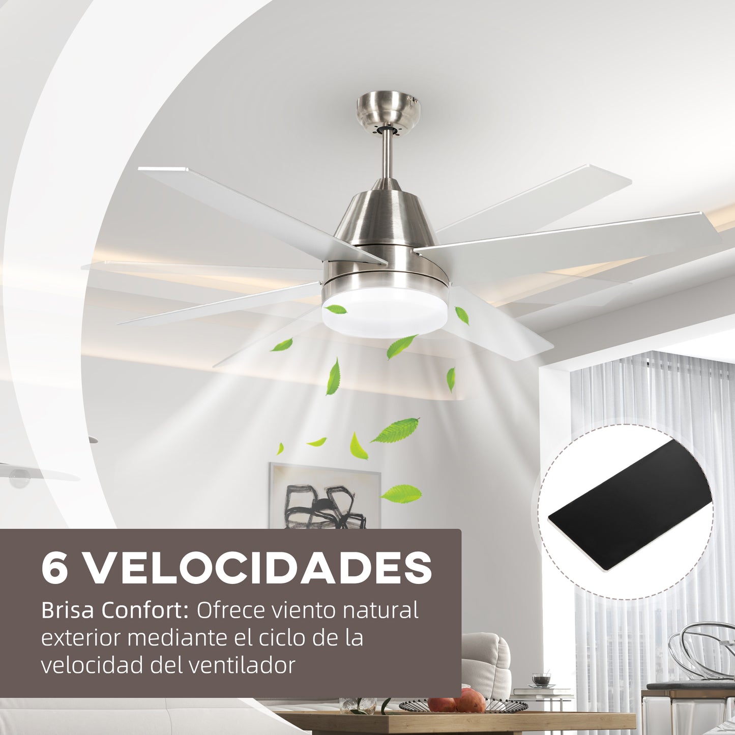 HOMCOM Ventilador de Techo con Luz 46W Ø129 cm Motor DC Ventilador de Techo Silencioso con 4 Aspas Reversibles Mando a Distancia 6 Velocidades y Temporizador para Dormitorio Salón Plata