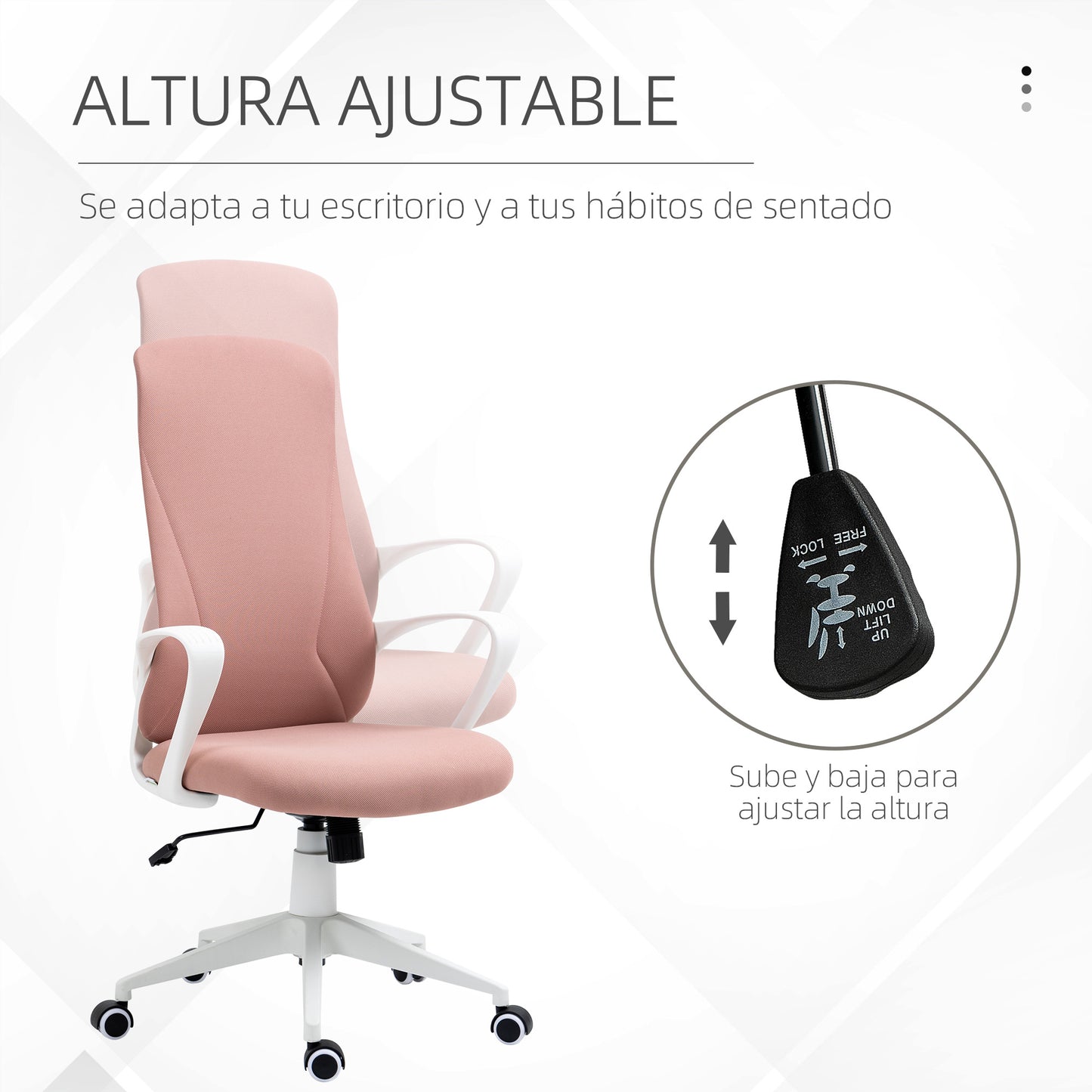 Vinsetto Silla de Oficina Giratoria Silla de Escritorio Juvenil con Altura Ajustable Función de Basculante Reposabrazos y Respaldo Alto 62x56x110-119,5 cm Rosa