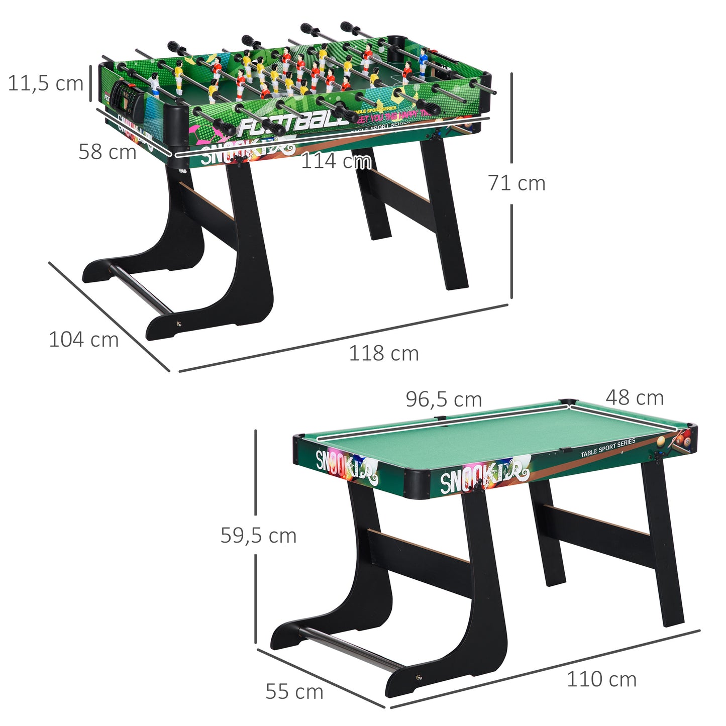 HOMCOM 6 en 1 Mesa Multijuegos Plegable para Niños de 7+ Años Mesa de Juegos Billar Futbolín Ping Pong Aro de Lanzamiento Hockey sobre Hielo Aire Hockey 118x104x71 cm Multicolor