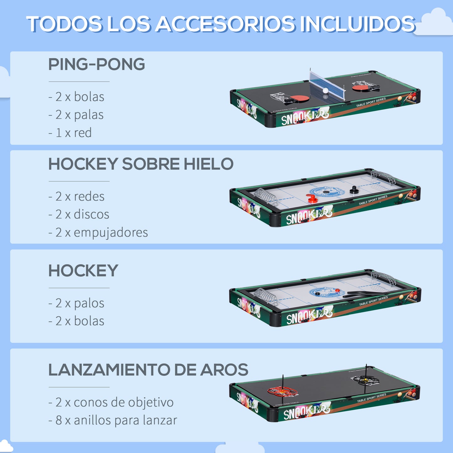 HOMCOM 6 en 1 Mesa Multijuegos Plegable para Niños de 7+ Años Mesa de Juegos Billar Futbolín Ping Pong Aro de Lanzamiento Hockey sobre Hielo Aire Hockey 118x104x71 cm Multicolor