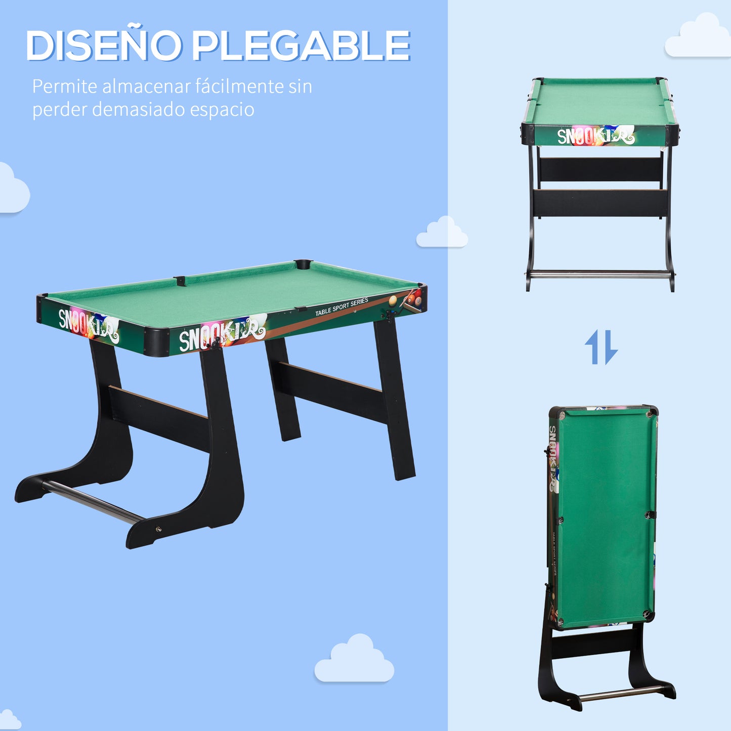 HOMCOM 6 en 1 Mesa Multijuegos Plegable para Niños de 7+ Años Mesa de Juegos Billar Futbolín Ping Pong Aro de Lanzamiento Hockey sobre Hielo Aire Hockey 118x104x71 cm Multicolor