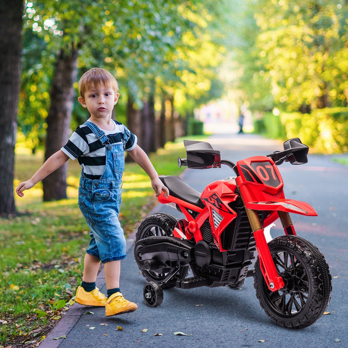 AIYAPLAY Moto Eléctrica para Niños de +3 Años Moto de Batería para Niños 6V con Ruedas de Entrenamiento y Bocina Moto para Niños Carga 30 kg Rojo