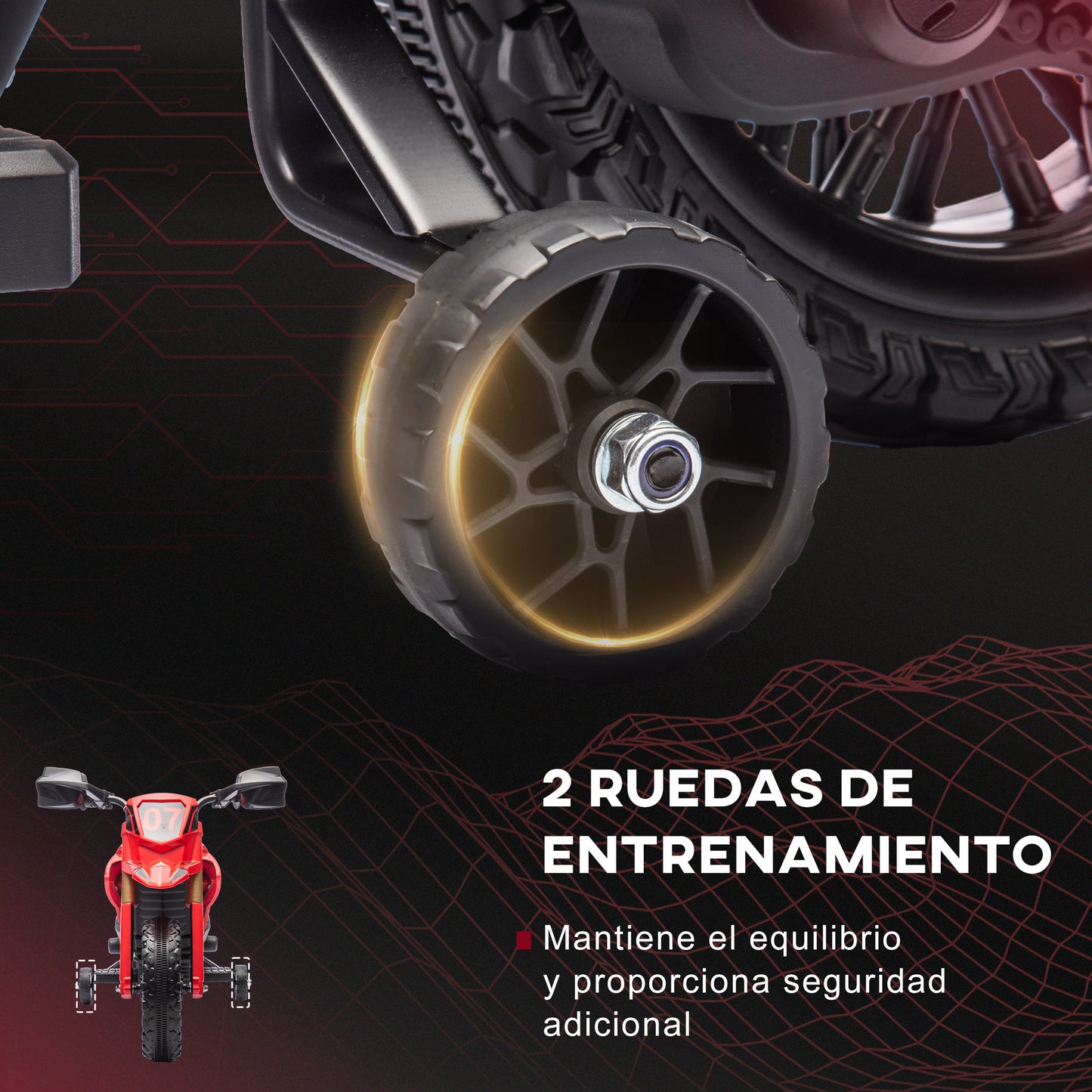 AIYAPLAY Moto Eléctrica para Niños de +3 Años Moto de Batería para Niños 6V con Ruedas de Entrenamiento y Bocina Moto para Niños Carga 30 kg Rojo