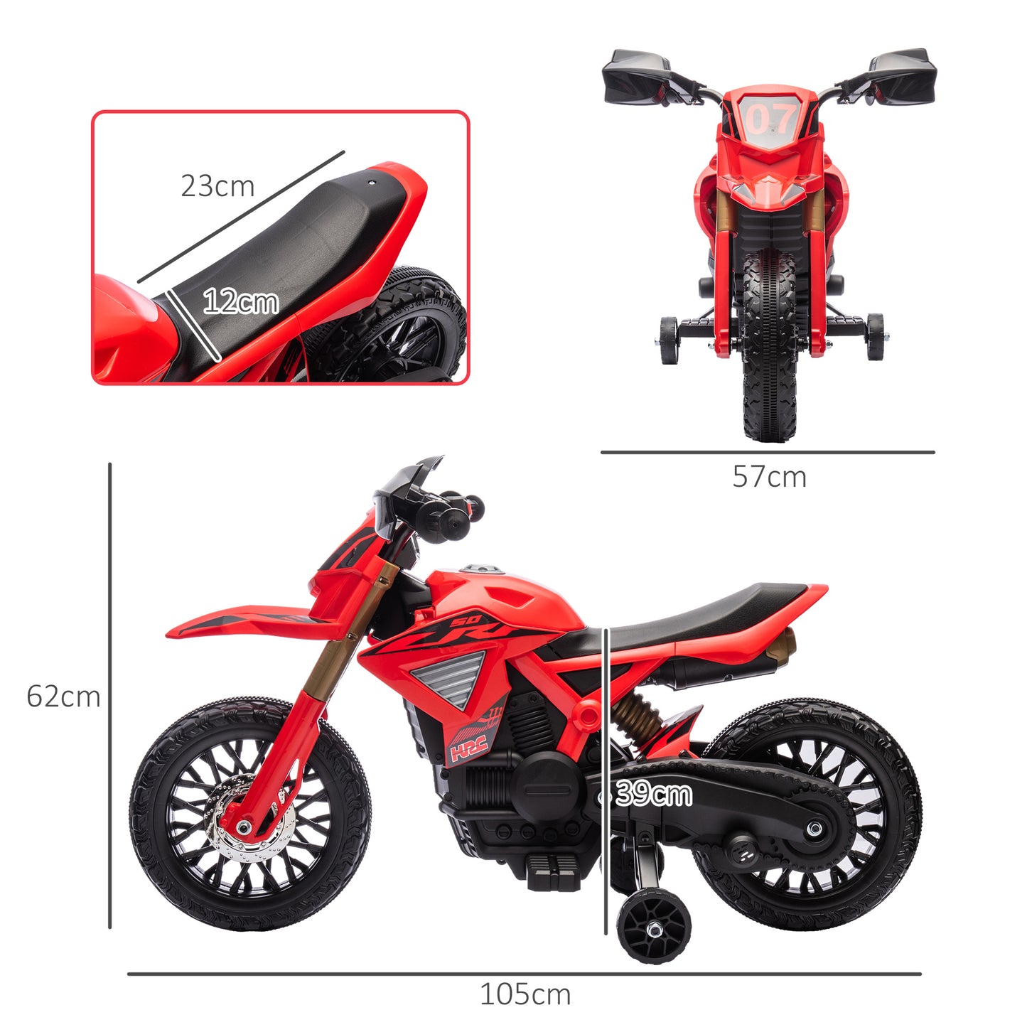 AIYAPLAY Moto Eléctrica para Niños de +3 Años Moto de Batería para Niños 6V con Ruedas de Entrenamiento y Bocina Moto para Niños Carga 30 kg Rojo