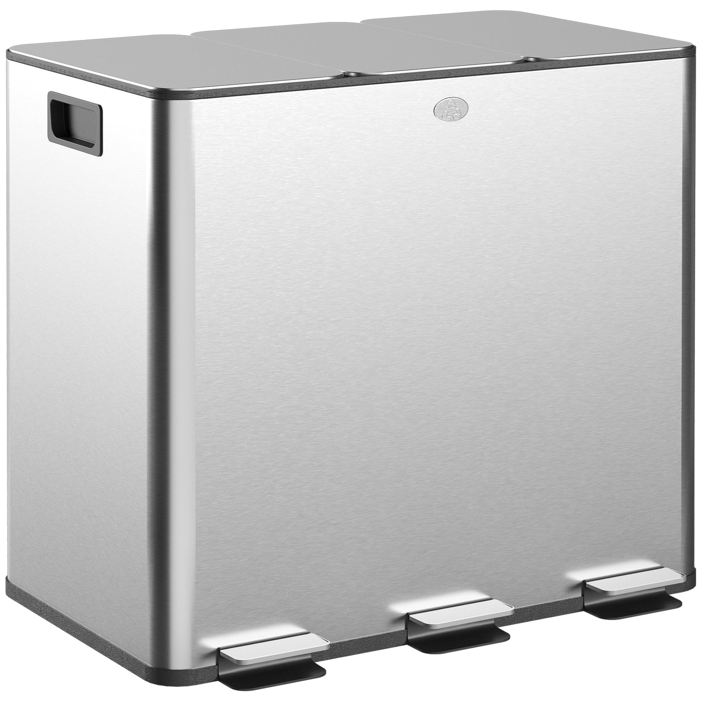 HOMCOM Cubo de Basura de Cocina con 3 Compartimentos 3x15L Papelera de Cocina de Acero Inoxidable con Pedales Tapas de Cierre Suave y Cubo Extraíble para Reciclaje Residuos Restos de Comida Plata