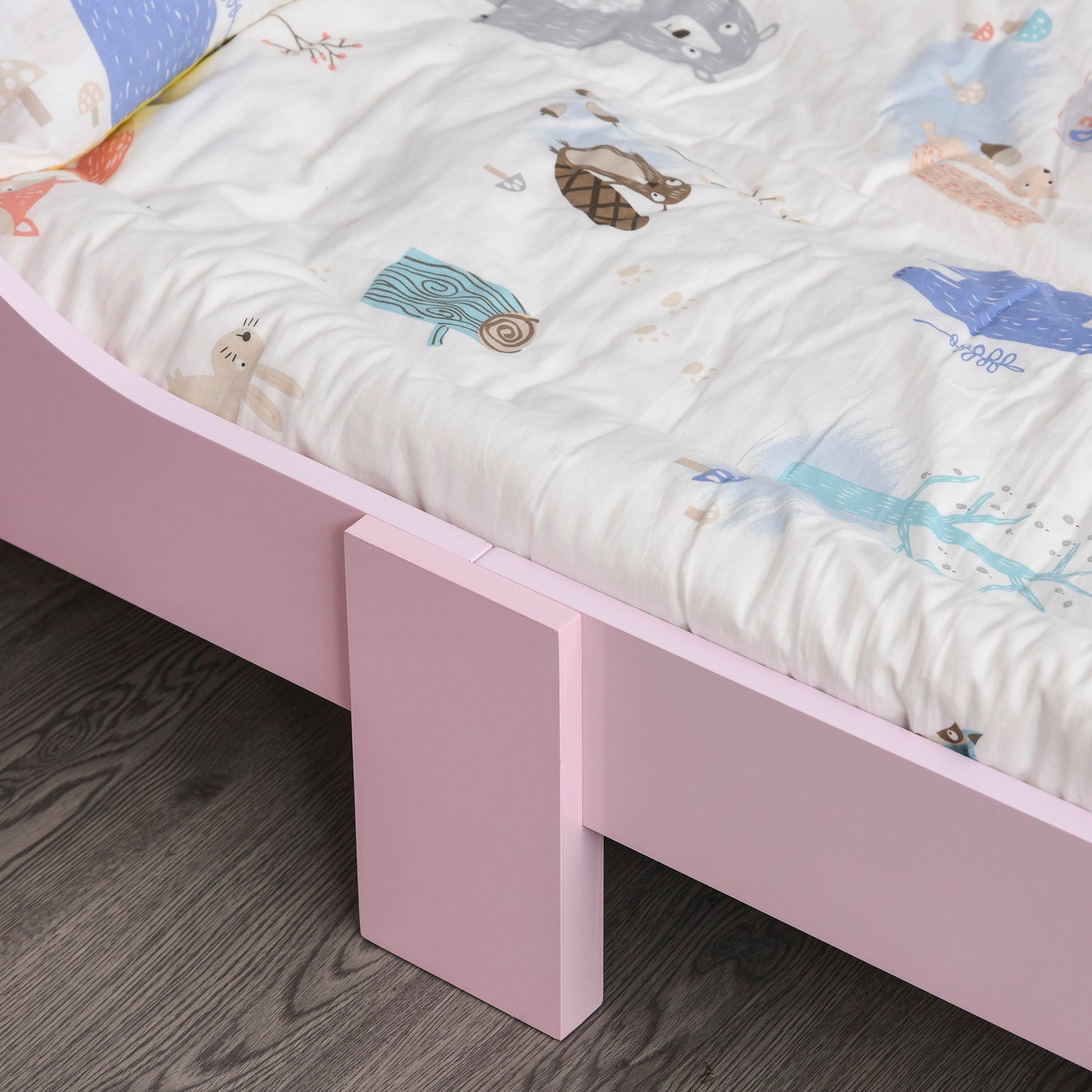 HOMCOM Cama para Niños de +3 Años 143x73x60 cm Cama Infantil de Madera con Estampado de Corona Carga 50 kg para Dormitorio Rosa