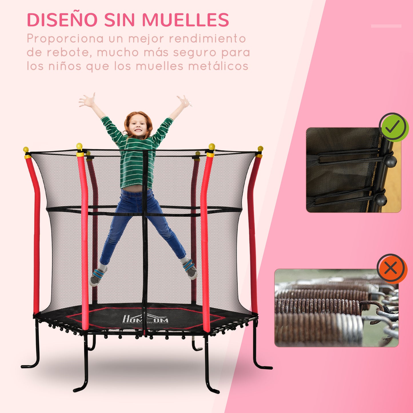 HOMCOM Cama Elástica Infantil de Jardín Ø160x163,5 cm Trampolín para Niños de +3 Años con Red de Seguridad Acero para Interior Exterior Carga 50 kg Negro y Rojo