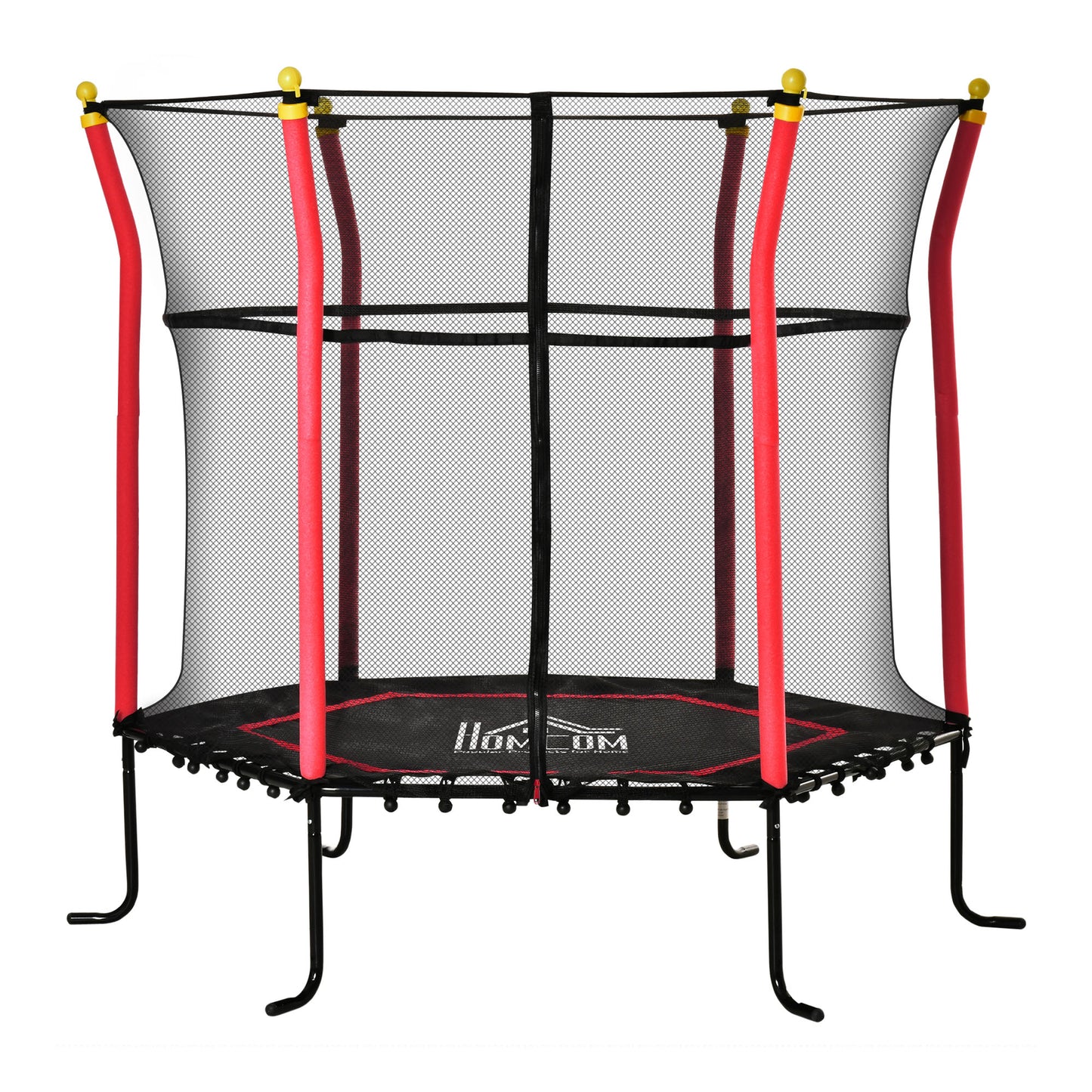 HOMCOM Cama Elástica Infantil de Jardín Ø160x163,5 cm Trampolín para Niños de +3 Años con Red de Seguridad Acero para Interior Exterior Carga 50 kg Negro y Rojo