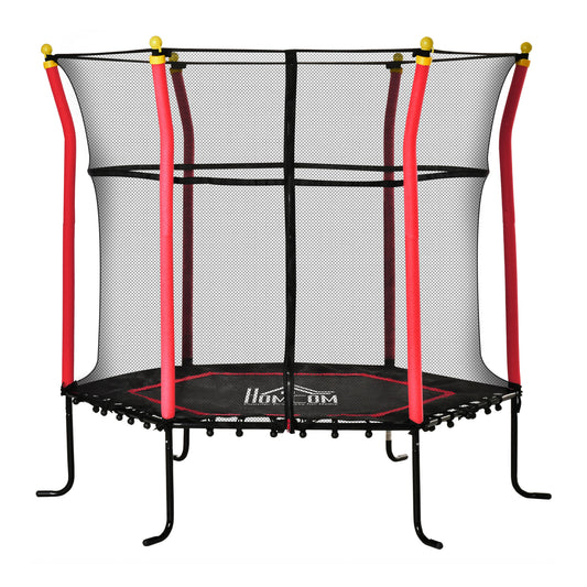 HOMCOM Cama Elástica Infantil de Jardín Ø160x163,5 cm Trampolín para Niños de +3 Años con Red de Seguridad Acero para Interior Exterior Carga 50 kg Negro y Rojo